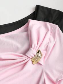 Sweetra Áo thun dài cài nút bất đối xứng gợi cảm Y2K - Nhiều màu - Xem 4