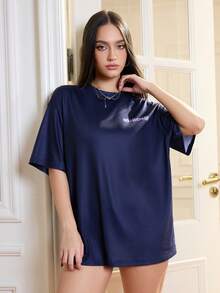 HELLO KITTY AND FRIENDS | SHEIN 女式休闲趣味卡通口号图案宽松T恤，夏季 - 紫色 - 查看 3