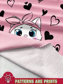 SHEIN Leap Crew 2pcs/Set Tween Girls Casual Cute Pink Cat Heart Print Sweatshirt & Leggings, Comfortable Outfit For Autumn/Winter