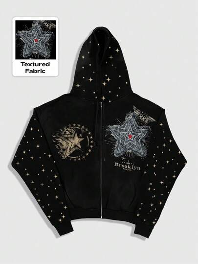 Street Life Sudadera con capucha y cremallera de manga larga con estampado total para hombre, para otoño e invierno