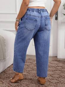EMERY ROSE Quần jean trơn đơn giản cỡ lớn - Rửa trung bình - Xem 2