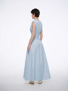 Aalyst Women's Solid Color Casual Elegant High-End V-Neck Sleeveless Cotton Dress, Comfortable For Commuting, Spring/Summer - Baby Blue - View 8