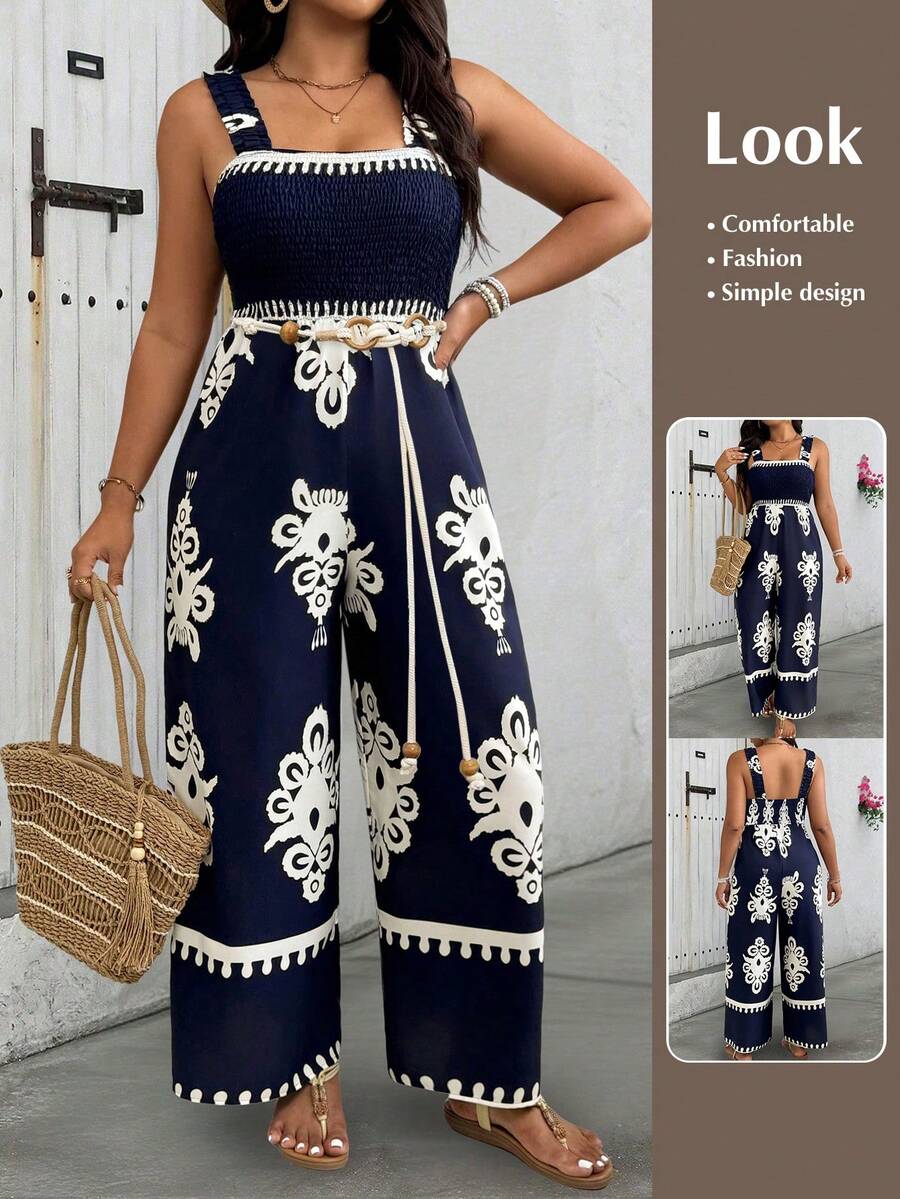 SHEIN PETITE 大码女式休闲细肩带连体裤