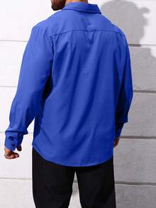 Manfinity Homme Plus Size Men's Solid Color Long Sleeve Single-Breasted Casual/Business Shirt - Royal Blue - View 2