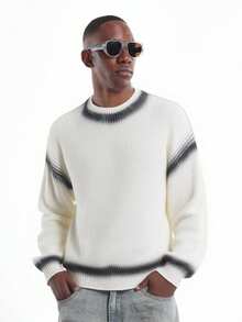 Suéter de punto acanalado de invierno SUMWON con diseño de efecto rociado, cuello redondo, estilo casual moderno, manga larga, patrón de textura de moda, ajuste clásico, jersey liso - Albaricoque - Ver 7