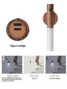 1/2/3pcs  Motion Sensor Night Light, Magnetic Wall Lamp, Indoor Wooden Wall Mount Light Wardrobe, Indoor LED Magnetic Rechargeable Portable Lamp For Corridor Bedroom Closet Desk Stairway Cabinet - Night light - View 13