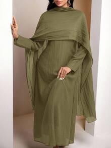 Al Najma 保守的女性长袍 - 軍綠色 - 查看 6