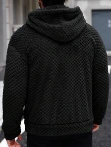 Manfinity CasualCool Men's Casual Warm Fleece Zip-Up Hooded Jacket, Autumn/Winter Black Jacket For Men Men Winter Jacket Men Zip Up Jacket Men Sweater Jacket - Black - View 2