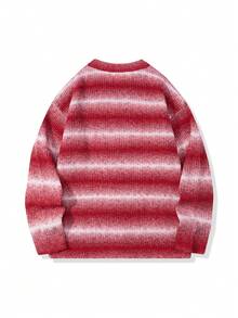 Manfinity CasualKnits Men's Casual Commuting Ombre Striped Pattern Dropped Shoulder Loose Knit Sweater, Suitable For Autumn/Winter And Christmas Red Striped Sweater Streetwear Men 90s Fashion, Long Sleeve Top - Red - View 4