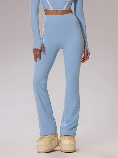  Musera Sport 高腰条纹侧喇叭裤，仅收紧弹力 Padel 秋冬运动服运动健身房锻炼滑雪健身越野滑雪