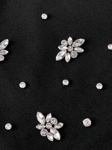 SHEIN MOD 水钻装饰优雅粉色迷你连衣裙 - 黑色 - 查看 4