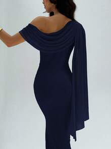 Aloruh Women's Solid Color Asymmetric-Shoulder Dress,Dresses For Women Elegant,New Year Dress ,Elegant Party Dresses,Dresses For Women Elegant - Navy Blue - View 8