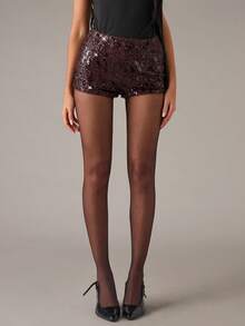 SHEIN BAE Pantaloncini da donna con paillettes di colore unito, adatti per occasioni di festa