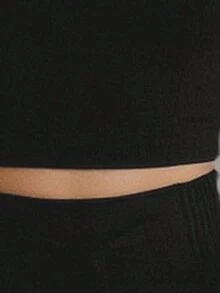 INAWLY 2 件套休闲度假抹胸衬衫和宽松直筒裤套装 - 黑色 - 查看 3