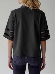 INAWLY 女士加大码夏季时尚拉链上衣，简约时尚休闲日常穿着 - 黑色 - 查看 2