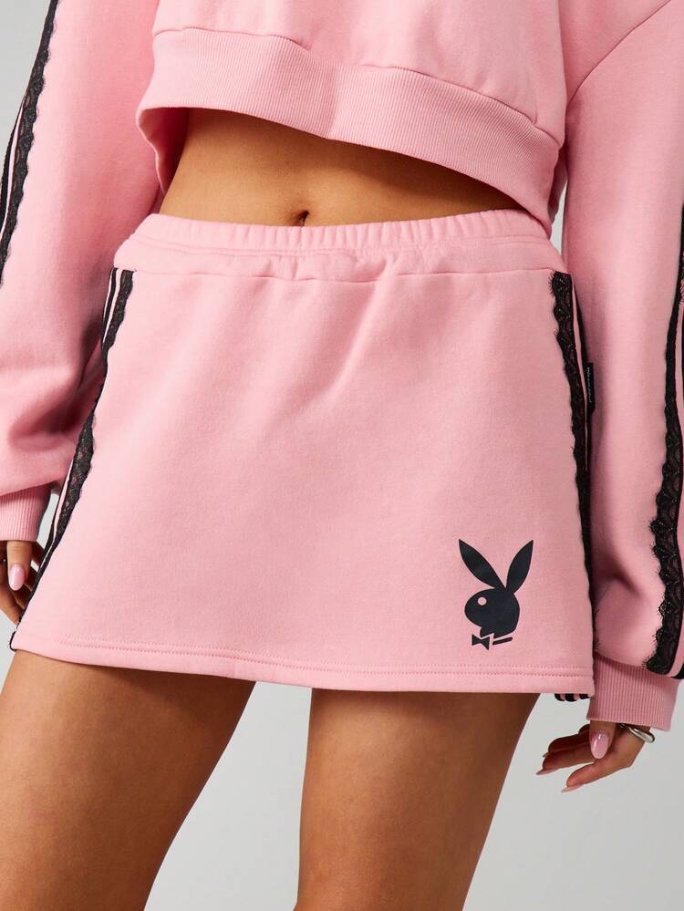 Missguided x Playboy Mini Sweat Skirt With Contrast Side Stripes Elastic Waistband