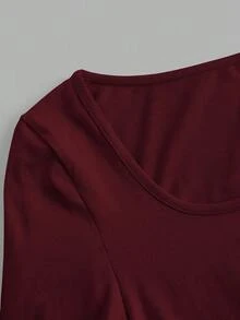 SHEIN Essnce 4 件套女士休闲简约圆领 T 恤，纯色，适合秋冬季，分层，户外，汗衫 - 彩色 - 查看 3