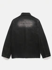 Manfinity Homme Casual Street Utility Washed Black Slim Fit Loose Rhinestone Splatter Distressed Denim Barn Jacket, Spring/Autumn - Grey - View 2