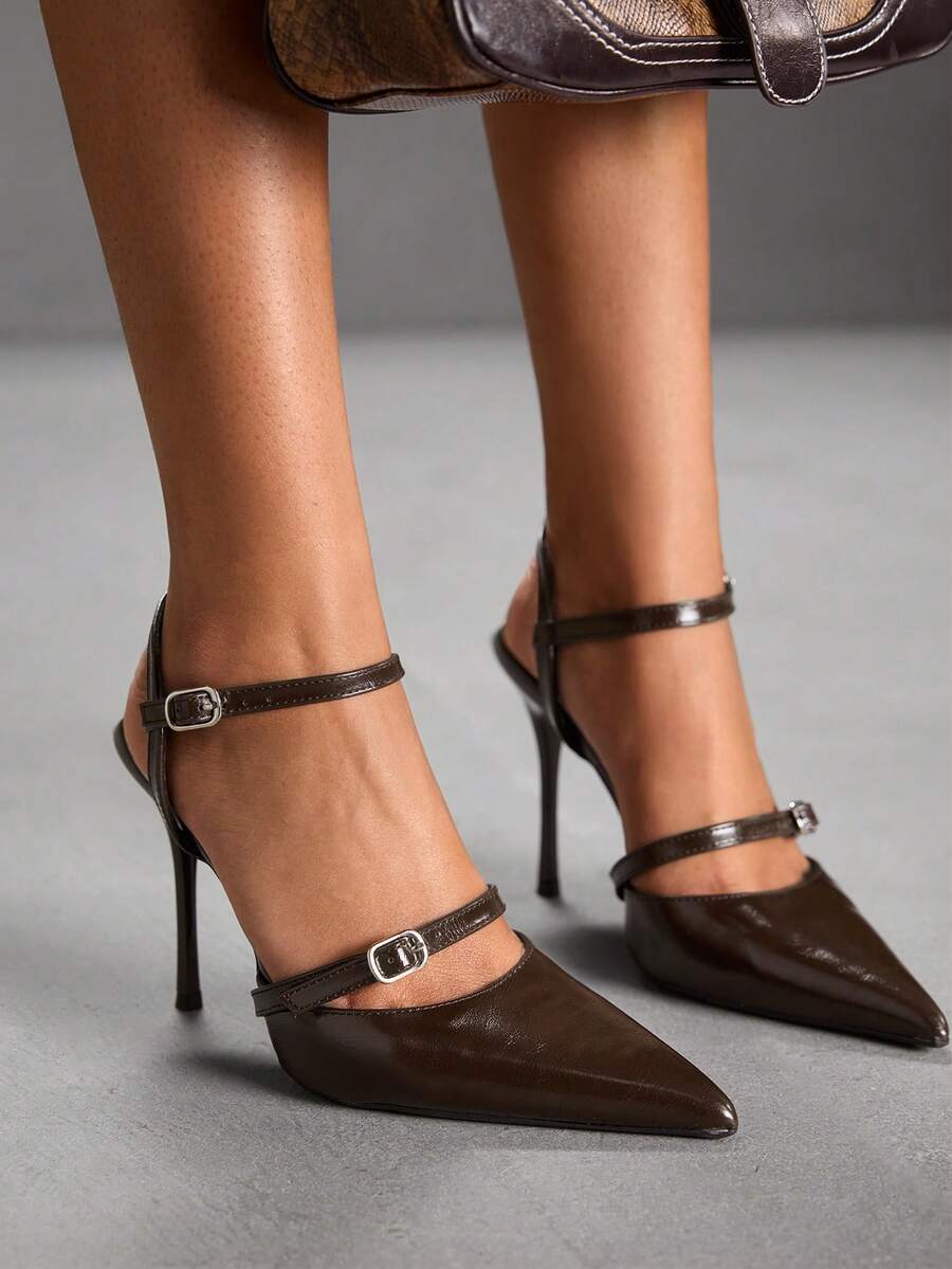 CUCCOO SZL Zapatos de tacón alto con punta fina y detalles de botones, elegantes y minimalistas para mujer