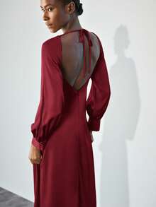 Maija Vestido con cuello con volantes de acetato tipo burdeos, manga abullonada, vestido casual de negocios para playa, festival de música, minimalista urbano para ir a la oficina, elegante para fiestas de Navidad y Año Nuevo - Burdeos - Ver 4