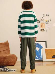 Open Phase Men Striped Collared Button Front Long Sleeve Fashion Sweatshirt Spring To Summer - Green - View 7