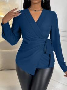 Lyxana 1pc Women's Solid Color Lace-Up Long Sleeve Casual Blouse Women Shirt