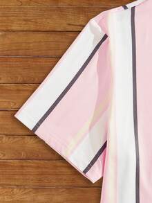 EVRINFINITE 男士条纹字母图案短袖 T 恤，度假，男友礼物，夏季 - 彩色 - 查看 4