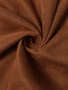 SHEIN LUNE Plus Size Women's Brown Suede Dress, Western Cowgirl Style Shirt Collar Long Sleeve Short Casual Straight Dress - Brown - View 3