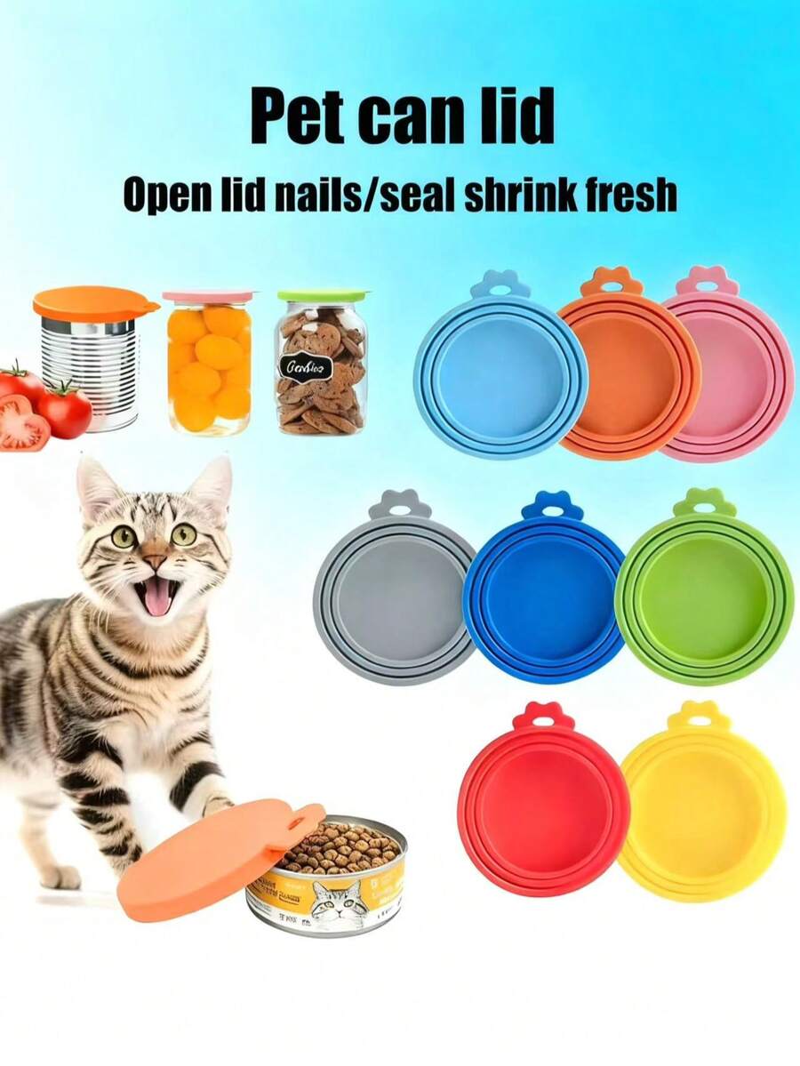 PETSIN 1 宠物罐盖、猫狗罐盖、勺子、硅胶盖、宠物食品密封盖、宠物用品 - 彩色 - 查看 1