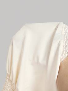 SHEIN MOD Women's Solid Color Contrast Lace V-Neck Single-Breasted Elegant Lantern Sleeve Blouse - Apricot - View 5