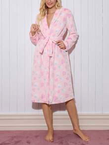 SweetSlumber Strawberry Heart Soft Plush Fluffy Cozy Robe For Women, Winter - Multicolor - View 3