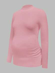 Modmama 3Packs Maternity High Stretch Long Sleeve T-Shirt,Black And White,Autumn,Elegant,Smart Casual,Everyday Mock Neck Solid Turtle Neck Pregnancy Tops - Baby Pink - View 6