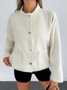 EURMUSE Women's Fashionable Versatile Solid Color Overcoat, Autumn/Winter - Krim - View 5