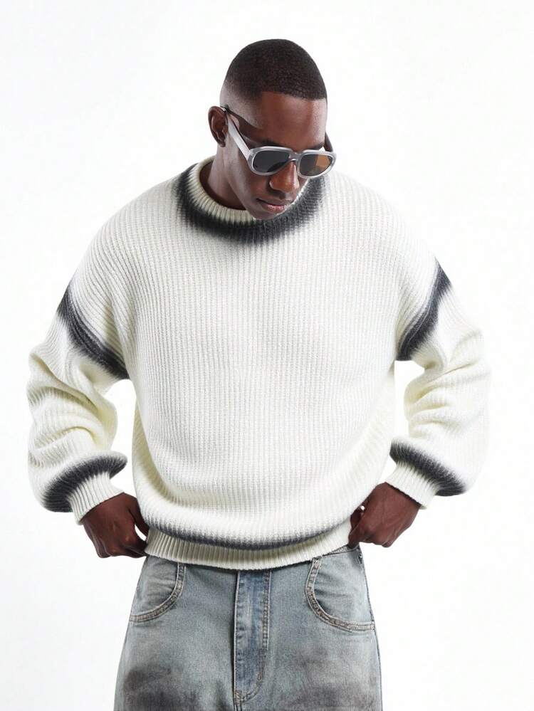 스프레이 효과 패턴의 리브 니트 스웨터