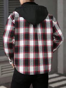 Manfinity Homme Áo khoác trùm đầu kẻ sọc cài nút phía trước dành cho nam, áo sơ mi kẻ caro dài tay mùa thu, giải trí hàng ngày, chuyến đi cuối tuần, hoạt động ngoài trời, thám hiểm du lịch, môi trường làm việc thoải mái hoặc những dịp bán trang trọng, quà tặng bạn trai/chồng, quà kỷ niệm tiệc Giáng sinh, mùa đông - Đỏ - Xem 2