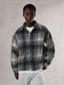 DAZY 男士纯色格子法兰绒衬衫，秋季 - 彩色 - 查看 6