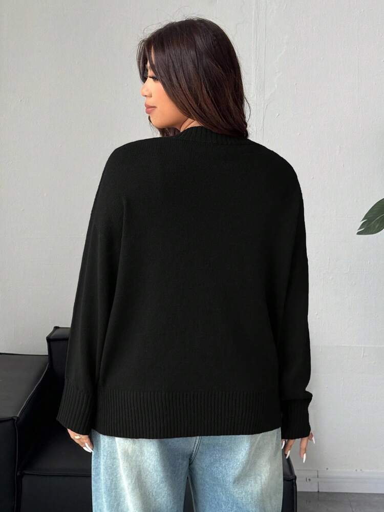 Dazy Plus Plus Size Women V-Neck Loose Thick Pullover Sweater, Casual For Autumn/Winter