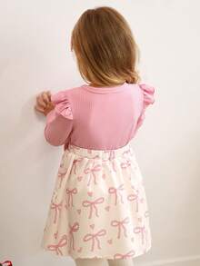 SHEIN Váy xòe xếp ly họa tiết bướm dễ thương cho bé gái - Màu Hồng baby - Xem 2