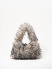 ROMWE Grunge Punk 2000s Style Women Shoulder Bags,Punk  Rivet Biker Bags,Fur Purse ,Autumn & Winter Wallets, Hobo Handbag(Random Pattern) , Goth - Black apricot - View 6