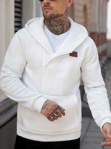 Manfinity CasualCool Men's Casual Versatile Oblique Zipper Hoodie, Autumn/Winter Street Wear Quarter Zip Hoodie, Long Sleeve Top - White - View 3