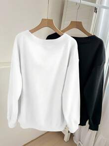 EMERY ROSE 2pcs/Set Plus Size V-Neck Loose Fit Sweatshirt, Suitable For Autumn/Winter Graphic - Multicolor - View 2