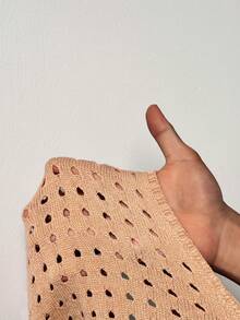 BamGleam 女式纯色镂空流苏下摆无袖针织上衣和针织中长裙两件套，合身又时尚 - 卡其色 - 查看 8