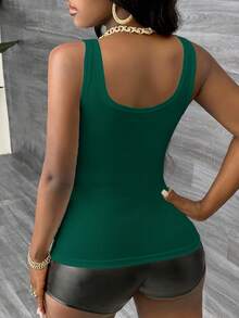 Slaydiva Casual Basic Racerback Sleeveless Deep V-Neck Ribbed Olive Green Camisole - Olive Green - View 3