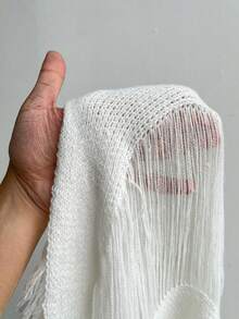 Maweii Suéter de mujer talla grande, moda femenina, cardigan elegante blanco extra largo con flecos y calado para vacaciones