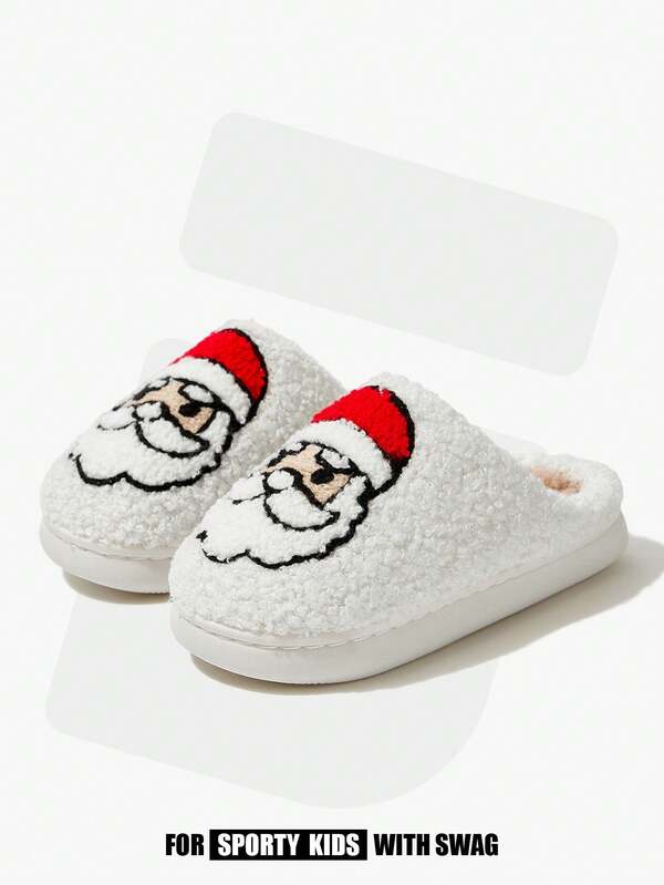JNSQ 1 Pair Kids' Beige Cartoon Santa Claus Design Slippers, Fashionable, Cute, Lightweight, Easy To Wear, Comfortable And Warm, Suitable For Daily Wear, Home, Leisure, Winter, Christmas