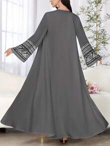 SHEIN Najma 女式优雅几何花卉印花长袖休闲阿拉伯长袍，春秋 - 彩色 - 查看 2