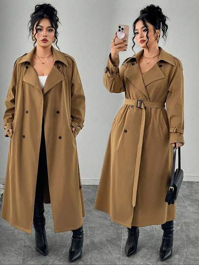 Modelyn Abrigo de trinchera elegante y casual para mujer de talla grande, versátil para ir al trabajo, primavera y otoño