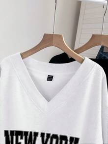 EMERY ROSE 2pcs/Set Plus Size V-Neck Loose Fit Sweatshirt, Suitable For Autumn/Winter Graphic - Multicolor - View 4