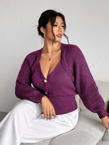 Firerie Plus Size Solid Color Front Button Long Sleeve Casual Knit Cardigan In Fall/Winter Office Old Money