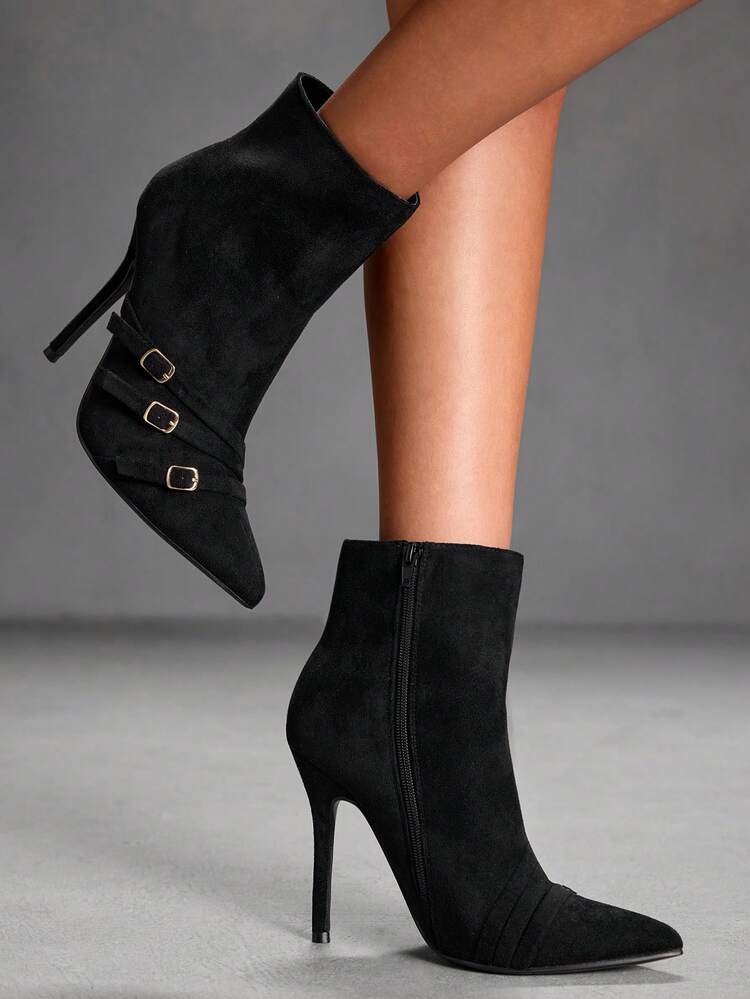 CUCCOO SZL Pointed Toe Metal Decor Moto Ankle Boots, Punk Street Style Women Booties And Ankle Boots